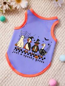 PETSIN 1 Piece Cute Ghost, Big White Goose, Spider Web, Checkered Magic Hat, Letter Printed Pet Vest, Orange Patchwork, Purple Edging, Soft And Breathable, Comfortable Pet Clothes - Multicolor - View 1