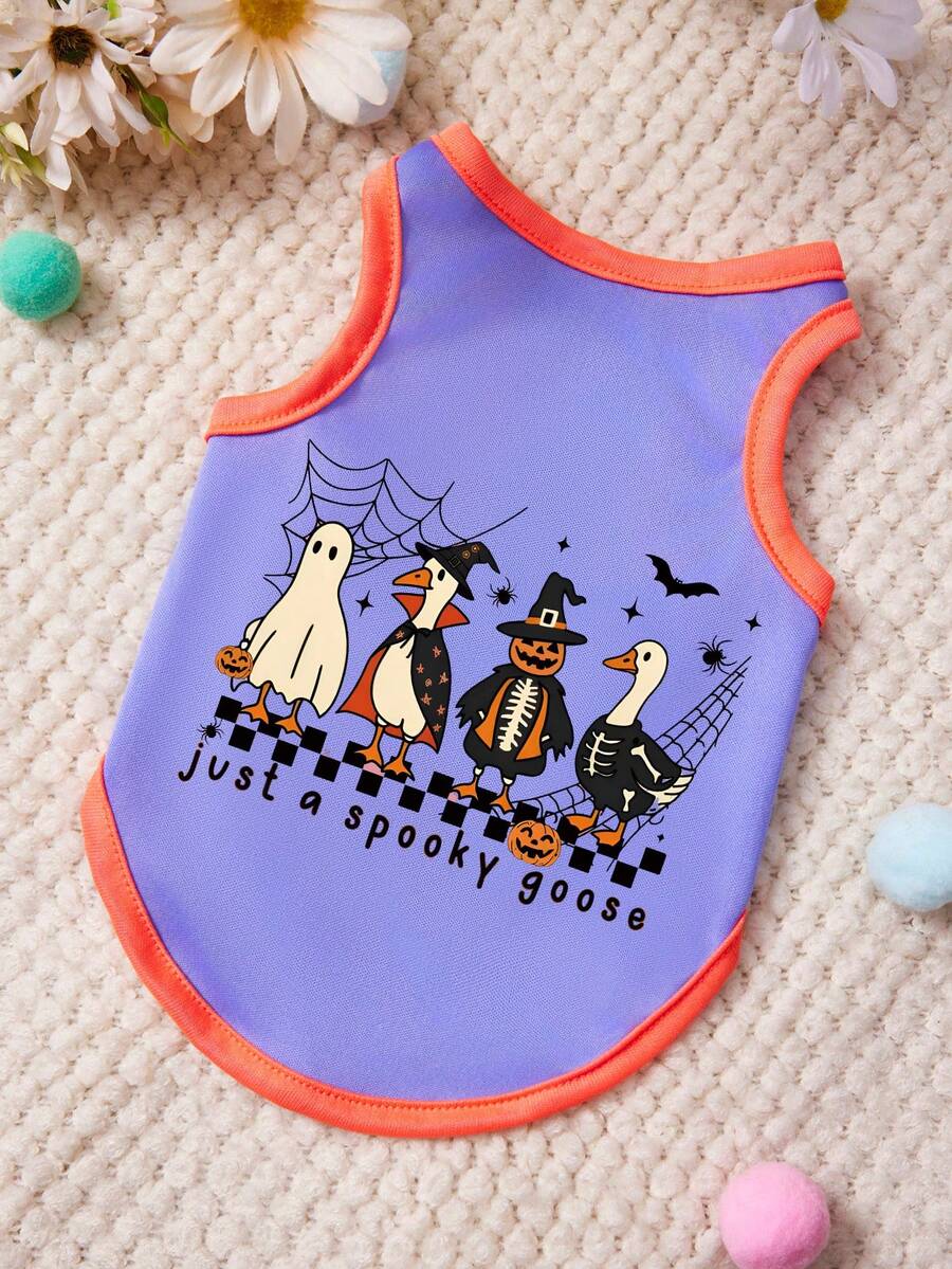 PETSIN 1 Piece Cute Ghost, Big White Goose, Spider Web, Checkered Magic Hat, Letter Printed Pet Vest, Orange Patchwork, Purple Edging, Soft And Breathable, Comfortable Pet Clothes - Multicolor - View 1