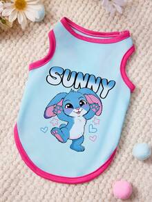 PETSIN 1pc Cute Blue Rabbit Love Star Printed Pet Tank Top Blue Pink Soft And Comfortable Pet Clothes - Multicolor - View 1