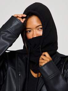 MUSERA Black Hooded Balaclava Hat Fall Autumn Winter Streetwear Outfits - Black - View 1