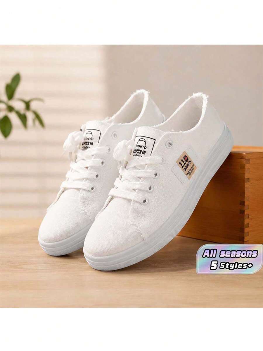 Women'S Spring Casual Canvas Slip-On Flat Sneakers White Sport Shoes - White - View 1
