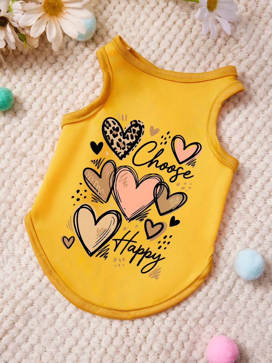 PETSIN 1pc Leopard Print Love Black Love Happy Printed Pet Vest Yellow Soft And Comfortable Breathable Pet Clothing - Multicolor - View 1