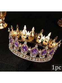 1pc Rhinestone Baroque Style Beauty Pageant Crown, Shiny Princess/Queen Cake Topper Decoration - Multicolor - View 12