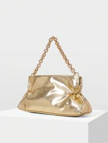 MOTF WOMEN'S FASHION GOLD SHOULDER BAG, EXQUISITE HARDWARE AND CHAIN DECORATION, SIMPLE CLUTCH BAG, FOR DAILY, COMMUTING, SHOPPING, FESTIVALS, PARTIES - Gold - View 2
