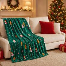 Joivida Christmas Green Throw Blanket, Ultra Soft Plush Flannel Holiday Blanket With Cute Snowman Snowflake Print, Festive Winter Decor Gift - Green - View 10