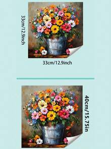 1/2PCS Watercolor Style Barrel Potted Chrysanthemum Pattern Vinyl Wall Decals Stickers Self Adhesive Waterproof Removable Durable Home Decor For Bathroom Kitchen Living Room Spring Festival Birthday Graduation Gift - Multicolor - View 4