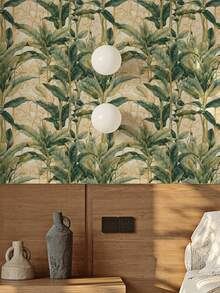 1 Roll Vintage Thick Tropical Tree Banana Leaf Regular Foliage Line Pattern Self Adhesive Waterproof Stainproof Wipeable Removable Wallpaper Sticker For Kitchen Cabinet Table Chair Room Background Renovation Home Decoration DIY Easy Install Durable - multicolor - View 4
