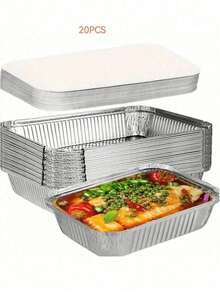 30pcs Disposable Aluminum Foil Pans, Suitable For Outdoor Barbecue; 20/10pcs Kitchen Steamer Boxes, Convenient And Practical; 1pc Practical And Clean (Lunch Box Without Lid) - Silver - View 13