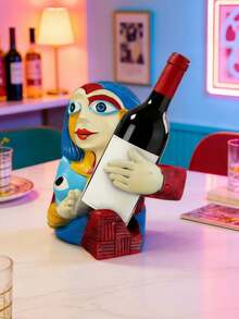 1PC Abstract Face Resin Wine Rack Artistic Tabletop Wine Bottle Holder Color Blocking Design Creative Home Bar Decor Ornament Gift For Dining Room Kitchen Party - View 3