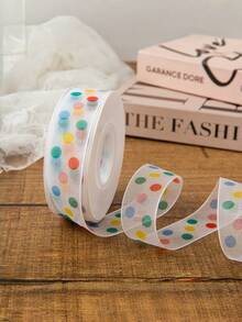 2.5 Cm Wide, About 25 Yards Long Floral Dot Sprinkles Printed Organza Ribbon, Transparent Chiffon Decorative Ribbon, Hand‑Made Hair Bow Gift Wrap Ribbon For Wedding Birthday Party Supplies - multicolor - View 5