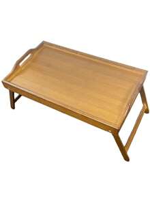 Folding Bamboo Laptop Table, Made Of Solid, Durable Bamboo, Single Piece Folding Design For Easy Storage, Side Handles + Tall Edge For Fixed Position, , Suitable As Breakfast Tray, - Multicolor - View 9