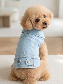 PETSIN 1pc Cat And Dog Clothing, Classic Blue Casual Jacket For Pets - Blue - View 1