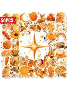 50Pcs Warm Orange Autumn Theme Stickers – Fall Aesthetic Plant Animal Element Decals For Journaling, Scrapbook, Notebook Planner Decor, Cozy Vibe - Multicolor - View 8