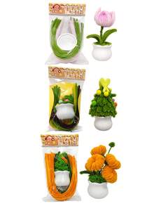 1/2/3pcsDIY Potted Flower Pipe Cleaners Craft Kit, Multicolor Chenille Stem Set With Mini Flowerpot, Handmade Potted Bouquet Making Supplies, Tabletop Home Decor, Valentine'S Day Birthday Gift For Adults - Multicolor - View 10