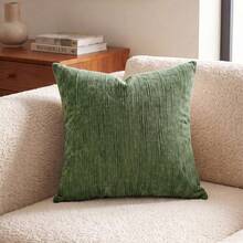 Cirelle 1pc/2pcs All-Season Vertical Textured Chenille Throw Pillow Covers, Solid Color Striped Square Cushion Cases, Neutral Minimalist Farmhouse Boho Decor For Sofa Bedroom Bay Window Homestay, Pillow Insert Not Included - Green - View 18