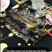 1Pc 28*275cm/28*500cm Happy Birthday Pattern Polyester Tablecloth, Birthday Party Decoration Supplies, Birthday Party Home Table Decoration Supplies - silver - View 8