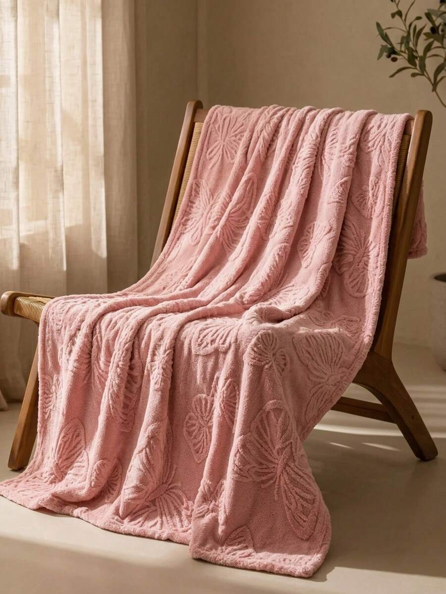 Cirelle Butterfly Textured Fleece Throw Blanket, Soft Plush 3D Embossed Butterfly Pattern Blanket For Couch Sofa Bed, Cozy Warm Lightweight Decorative Throw Blanket For Living Room Bedroom, All‑Season Home Decor Blanket - Pink - View 1