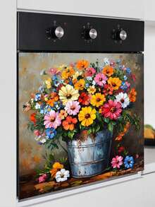 1/2PCS Watercolor Style Barrel Potted Chrysanthemum Pattern Vinyl Wall Decals Stickers Self Adhesive Waterproof Removable Durable Home Decor For Bathroom Kitchen Living Room Spring Festival Birthday Graduation Gift - Multicolor - View 5