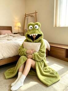 Joivida Funny Frog Hoodie Blanket Robe, Cute Monster Robe, Soft Plush Flannel Long Bathrobe Nightgown Sleeping Wear - Multicolor - View 9
