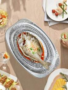 5/1-Piece Aluminum Foil Baking Pan Set, Silver Aluminum Foil Baking Pans, Suitable For Air Fryers, Grills, And Ovens; Perfect For All Seasons; Air Fryer Accessories; Easy To Clean; Versatile Cooking Pans; Available In Two Sizes - Multicolor - View 2