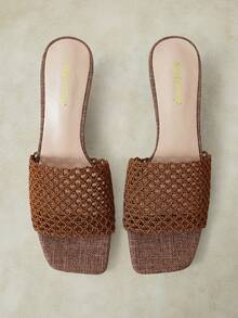 Styleloop Ladies Shoes, Linen Texture, Brown, Open-Toed, Mid-Heeled Sandals, Retro Style, Suitable For Summer French Casual Workplace Vacation. - Light brown - View 6