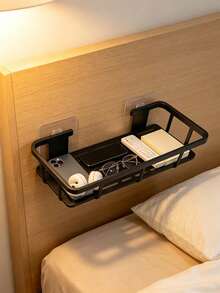 2pcs Wall-Mounted Bathroom Shelves, No Drilling Required - Large Capacity, Lightweight, Space-Saving Makeup And Toiletry Storage Rack, Stylish Metal Design, Hypoallergenic Plastic, Suitable For Bathroom And Kitchen, Bathroom Accessories - Black - View 7