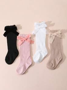 SHEIN 4 Pairs Of Sweet And Cute Solid Color Bow Bubble Socks Are Suitable For Daily Life - Multicolor - View 4
