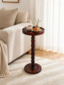 1PC Small Round Side Table Natural Wood Grain Retro Style Solid Wood Base Sturdy Durable Coffee Accent Table For Living Room Bedroom Office Home Decor Must Have - Multicolor - View 2