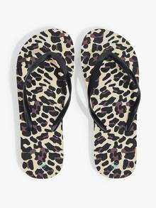 Grefit Simple And Versatile Leopard Print Flip-Flops For Women's Summer, Non-Slip Soft-Soled Foot Traps, Commuting Shopping, Seaside Vacation Sandals Beach Shoes - Black brown - View 3
