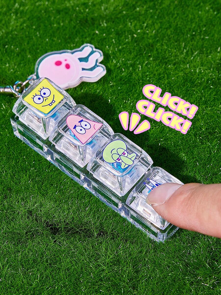 SpongeBob SquarePants | Joivida 1pc Cartoon Super Stress Relief Mechanical Keyboard Clicker Toy Keychain Pendant - Multicolor - View 1
