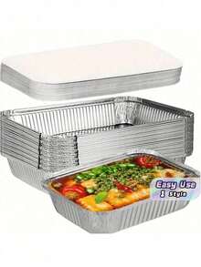 30pcs Disposable Aluminum Foil Pans, Suitable For Outdoor Barbecue; 20/10pcs Kitchen Steamer Boxes, Convenient And Practical; 1pc Practical And Clean (Lunch Box Without Lid) - Silver - View 1