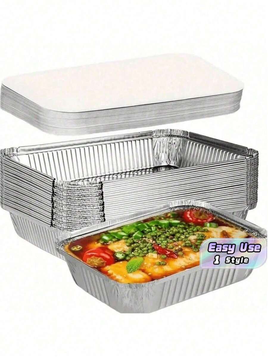 30pcs Disposable Aluminum Foil Pans, Suitable For Outdoor Barbecue; 20/10pcs Kitchen Steamer Boxes, Convenient And Practical; 1pc Practical And Clean (Lunch Box Without Lid) - Silver - View 1