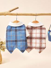 PETSIN 1pc Plaid Woolen Pet 2 In 1 Suit Vest, British College Style Dog Formal Dress, Wedding Companion Pet, Birthday Party, Daily Cat And Dog - Multicolor - View 3