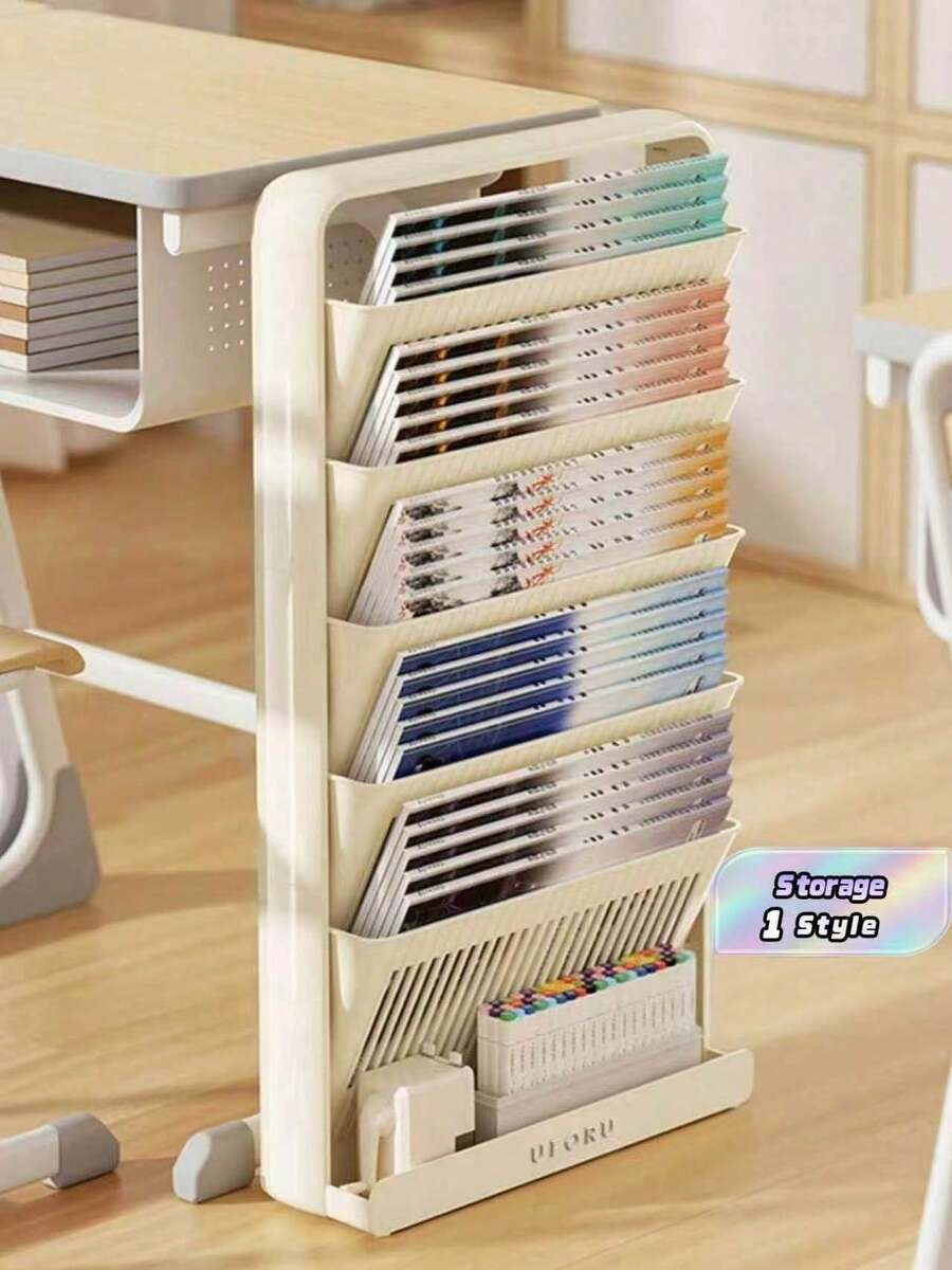 Mobile Bookshelf, Multi-Tier Floor Gap Storage Rack, Large Capacity Book Holder, Desktop Book Organizer For Student Classroom Desk - Multicolor - View 1