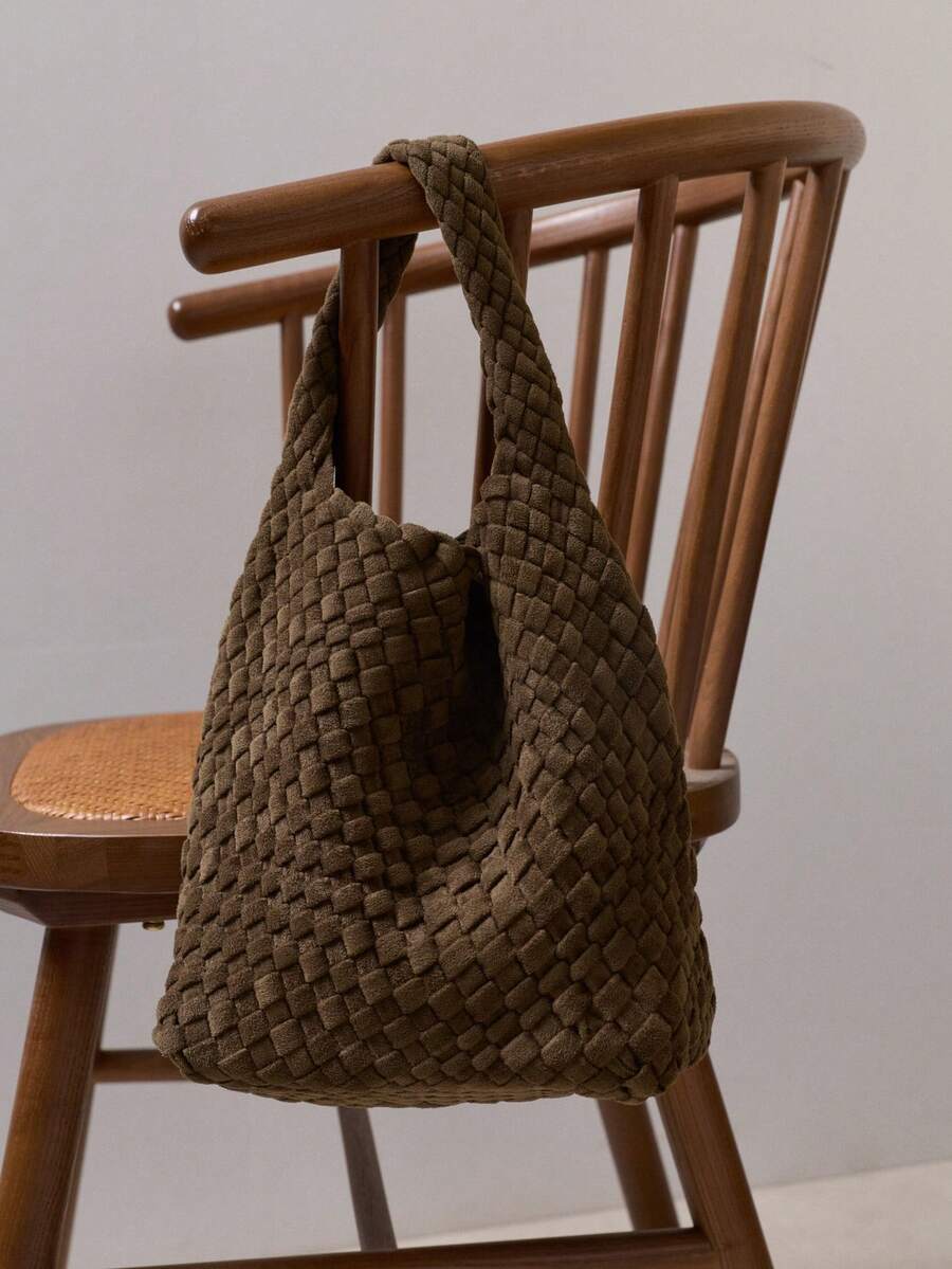 Nöista Dark Green Microfiber Shoulder Bag With A Chunky Textured Finish, Short Handle, And Soft, Rounded Silhouette. - Army Green - View 1