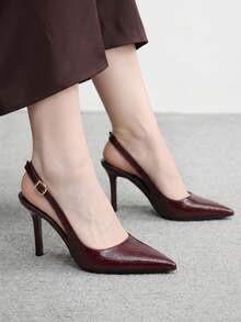 CUCCOO BIZCHIC 女士蝴蝶结装饰酒红色高跟鞋，带后绑带，办公室和洛丽塔风格 - 酒紅色 - 查看 4