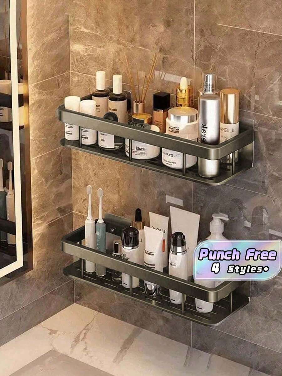 Wall Mounted Bathroom Storage Shelf, Punch Free Waterproof Metal Shower Caddy Organizer, Multi-Purpose Toiletry Storage Rack For Bathroom And Kitchen - Multicolor - View 1