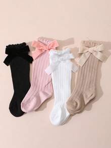 SHEIN 4 Pairs Of Sweet And Cute Solid Color Bow Bubble Socks Are Suitable For Daily Life - Multicolor - View 6