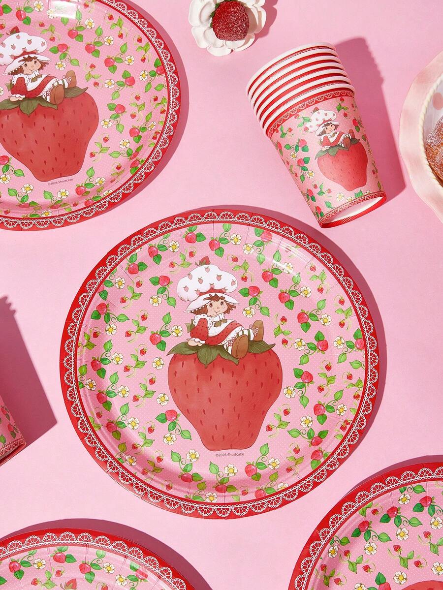 Strawberry Shortcake X SHEIN Disposable Paper Cup, Paper Plate, 10PCS Each - Multicolor - View 1