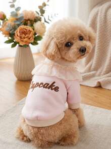 PETSIN 1pc Cat And Dog Universal Clothing, Embroidered Cupcake Lace Ruffle Collar Pet Hoodie, Suitable For Daily Walks, Home Wear, Sweet Cake Style Pet Photos - Pink - View 5