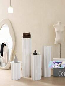 1/3/4pcs Set Cardboard Pedestal Stand, Folding Pillar Stand, Wedding Props, Floor Display Column Stand, Diy Pedestal Box With Round Top Plate Folding Paper Cylinder Column Pedestal Wedding Birthday Cake Flower Stand Rack, Material: Paper, Can Bear - Multicolor - View 1