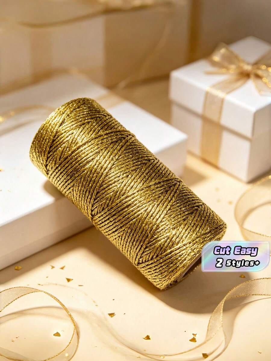 Pita Natal Metalik Emas, Tali Kerajinan untuk Pembungkus Kado, Dekorasi DIY, Pesta Pernikahan, Perlengkapan Pembuatan Pita Liburan - barisan - View 1