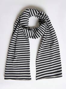 MUSERA Grey Stripe Scarf Style Fall Autumn Winter Streetwear Outfits - Black and White - View 4