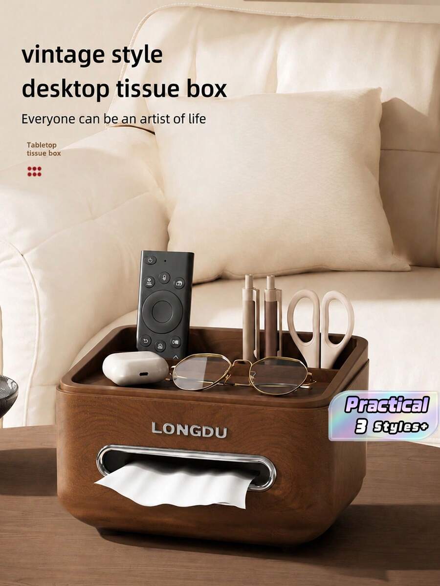 Multi-Functional Home Bedside Cabinet For Tissue Box, Tissue Paper, Remote Control, And Tabletop Paper Towel Storage In Bedroom And Living Room - Multicolor - View 1