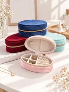 Haus Hana 1pc New Arrival Velvet Egg-Shaped Jewelry Case, Mini Portable Storage Box For Rings, Earrings, Necklaces & Ornaments, In Stock - Multicolor - View 2