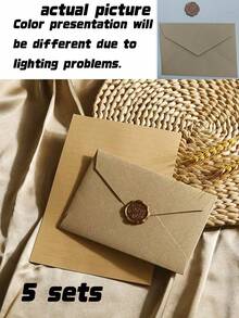 1 Set / 5 Sets,Luxury Linen Envelopes And Writing Paper Set With Wax Seal - Perfect For DIY Gifts, Wedding Invitations, And Office Use - Luxury Envelopes Set - View 14