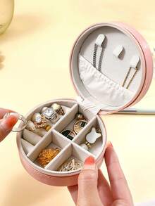 Round Portable Travel Jewelry Box, Multifunctional Dust‑Proof Jewelry Storage Case For Necklaces, Rings, Earrings & Studs - Multicolor - View 9