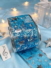 1 Roll Blue Star Foil Ribbon 1.96in Fixed Width Multiple Length Options, DIY Craft Gift Wrapping For Wedding Birthday Festival Party Decoration - blue - View 6