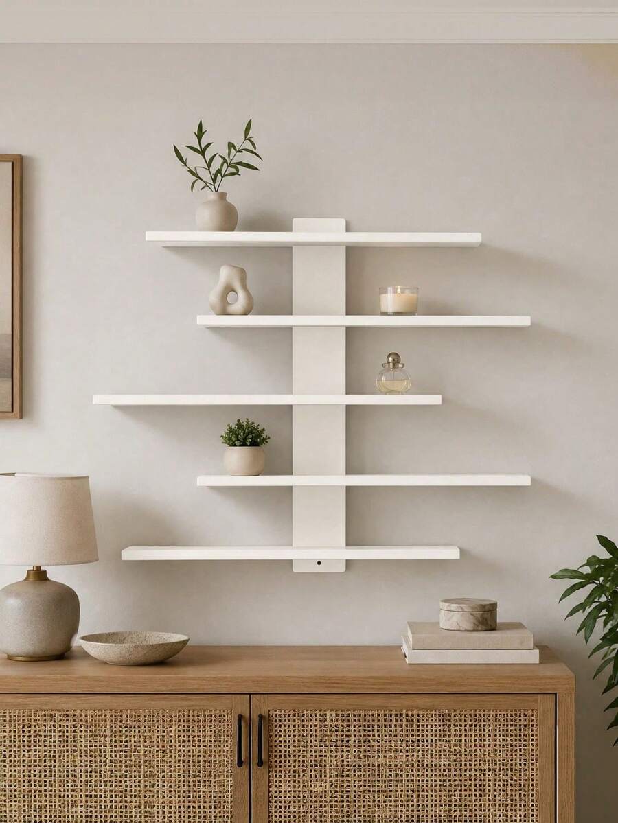 5-Tier White Wall-Mounted Display Rack Storage Rack Display Rack Effectively Saves Space 14.57inch Suitable For Dolls Statues Building Blocks And Collectibles Very Suitable For Living Rooms Bedrooms Kitchens Bathrooms Holiday Gifts Mother's Day Gift - Multicolor - View 1