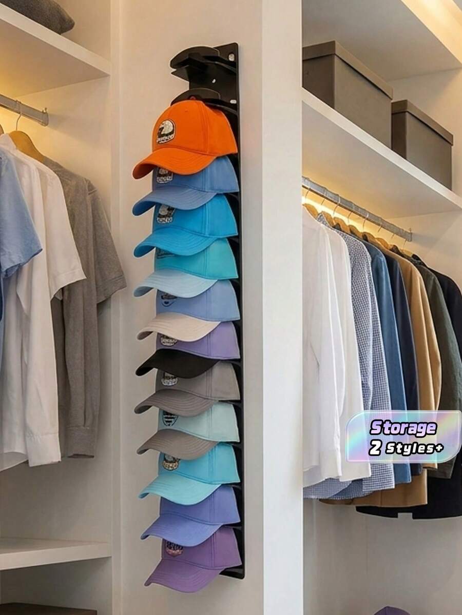 2/4pcs Portable Adhesive Hat Display Rack, Wall-Mounted Baseball Cap Holder, Holds Up To 10 Hats, Easy Installation, Suitable For Doors, Wardrobes, Practical Hooks - Multicolor - View 1